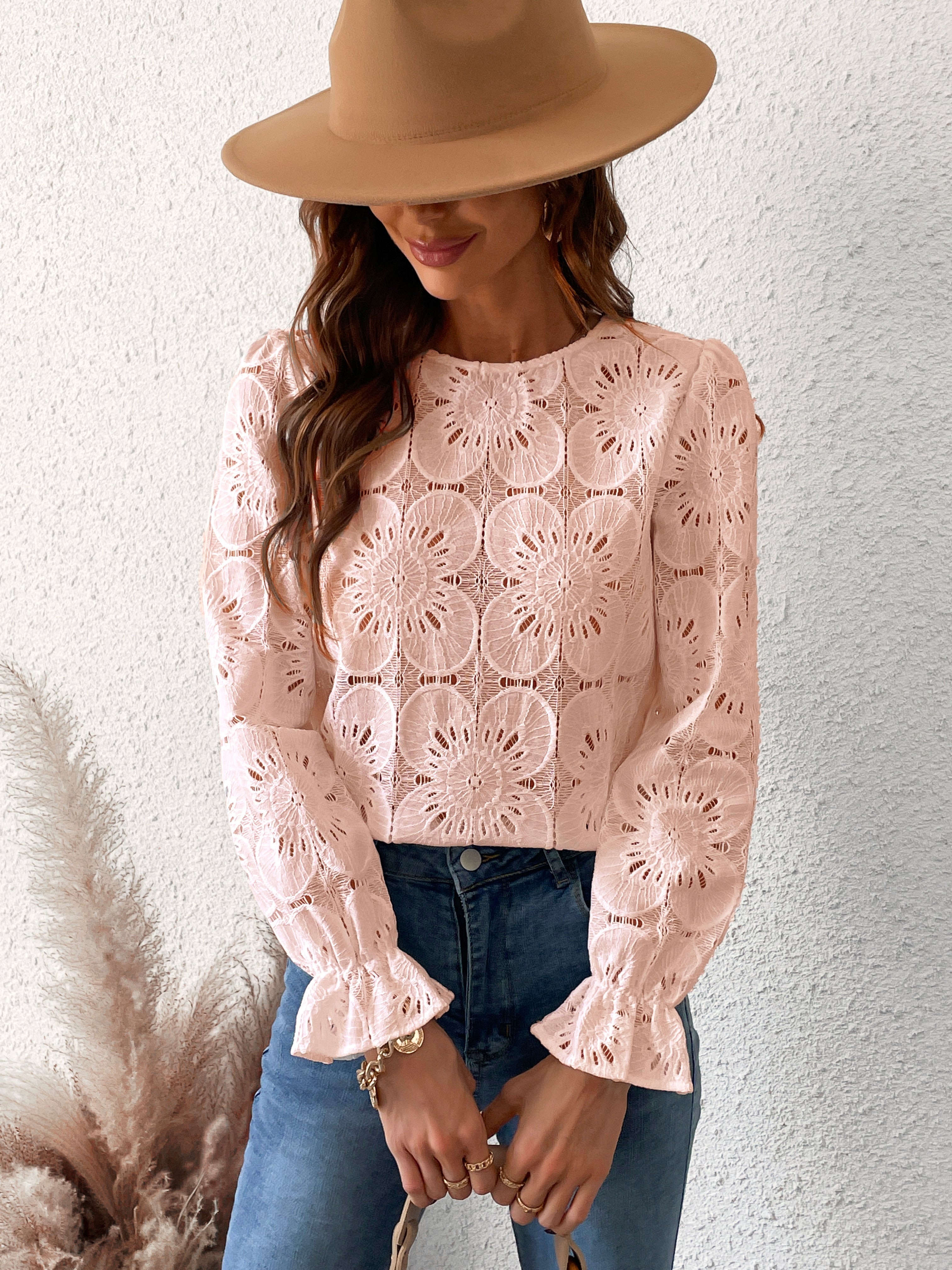 Happy Weekend Embroidered Floral Eyelet Blouse