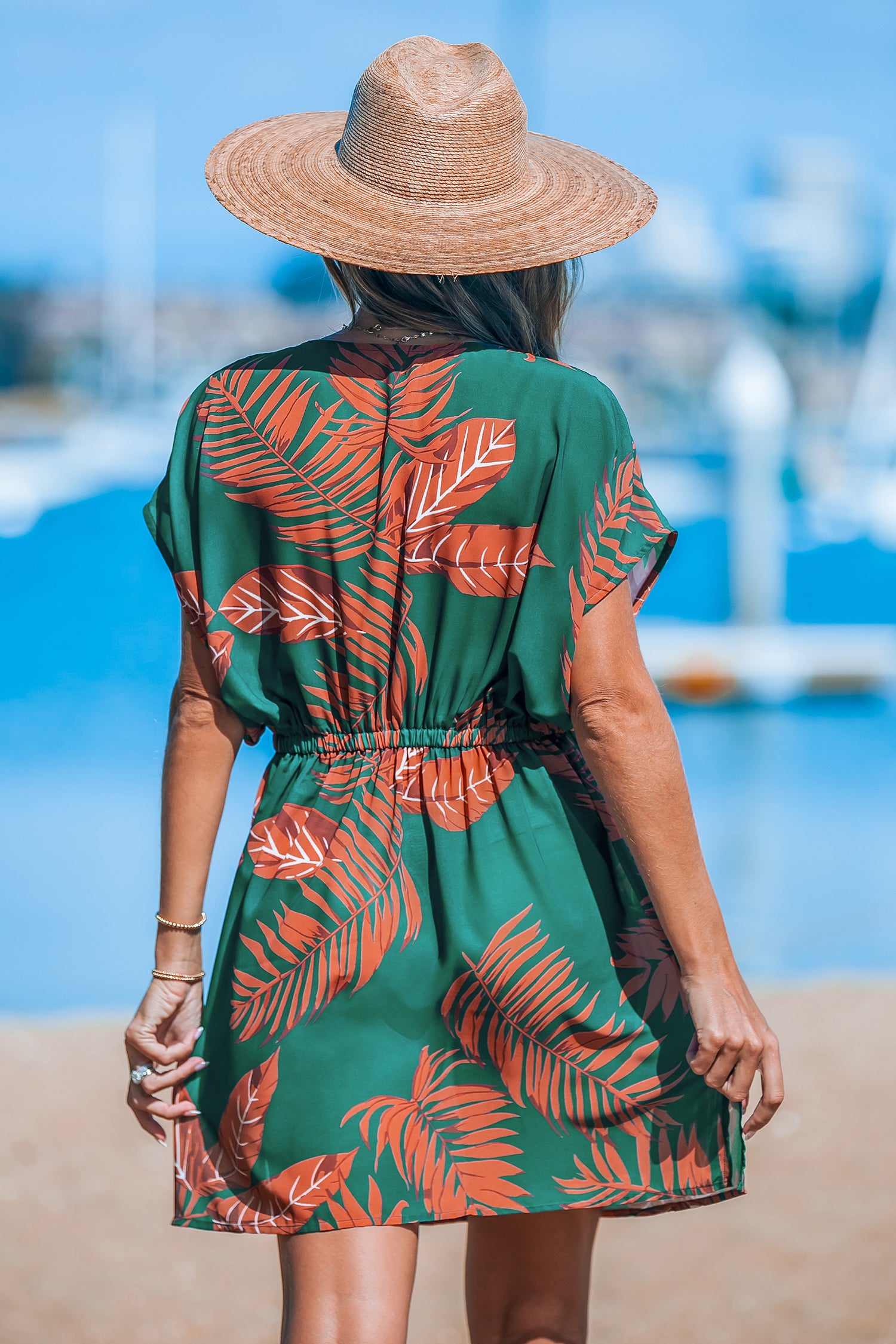 Green & Orange Tropical Plunging Mini Cover-Up