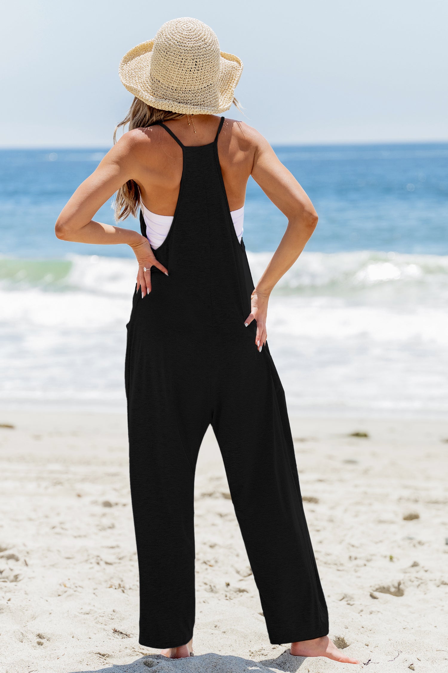 Black Sleeveless Scoop Neck Drop Crotch Jumpsuit