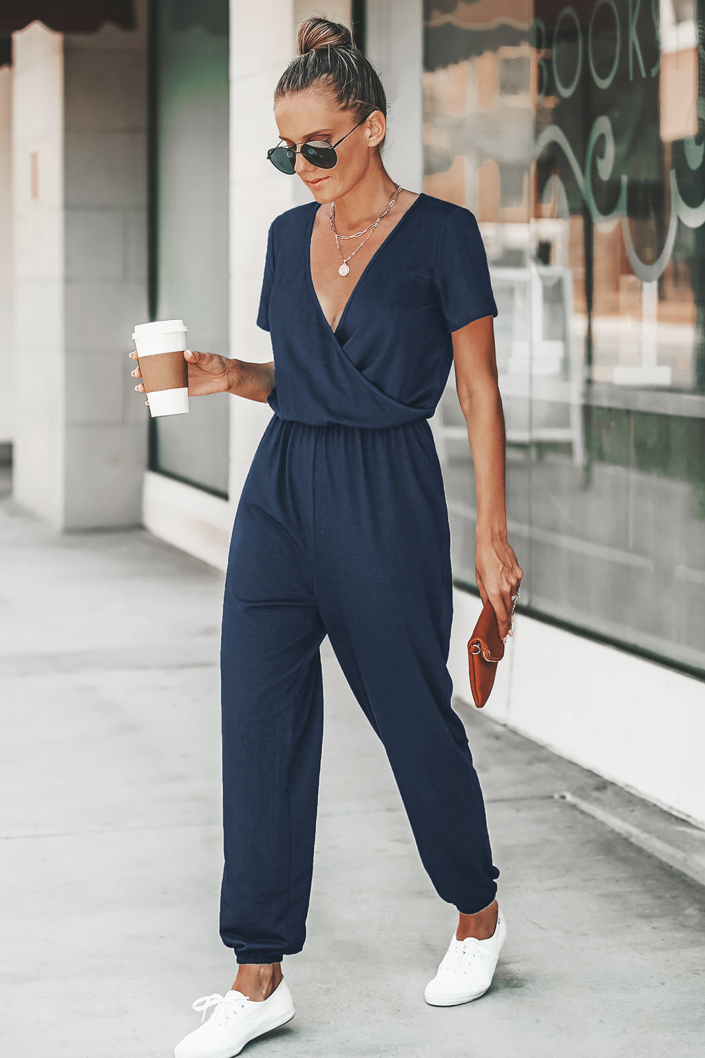 Midnight Blue Surplice Jogger Jumpsuit