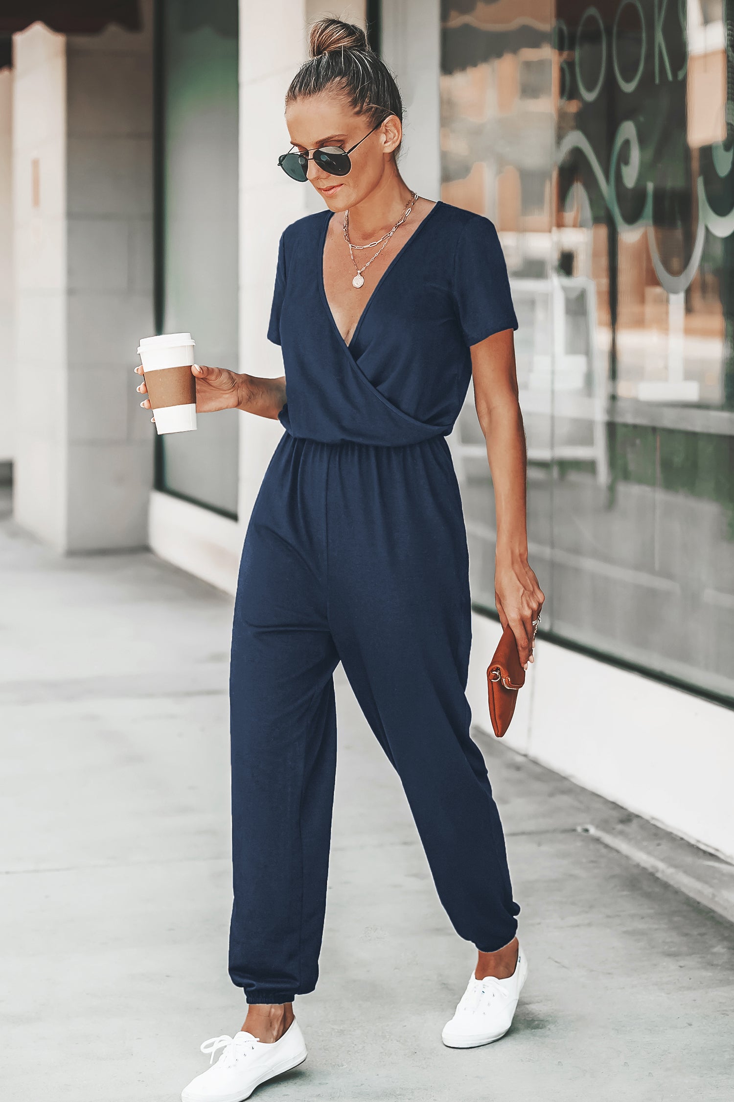 Midnight Blue Surplice Jogger Jumpsuit