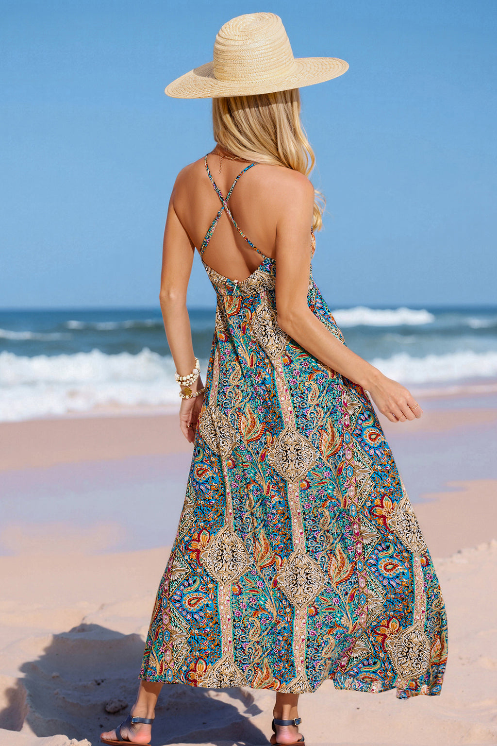 Boho Paisley Plunging Maxi Dress