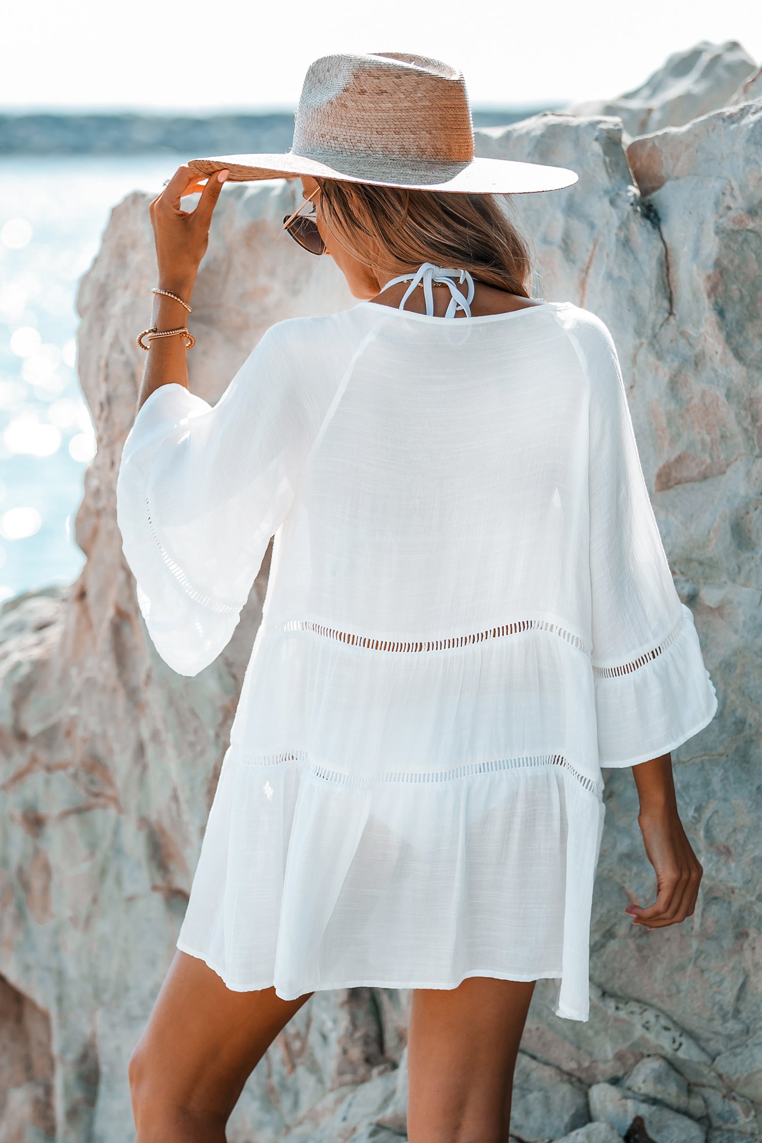 Ladder Cutout Tiered Cover-Up Shirt Dress